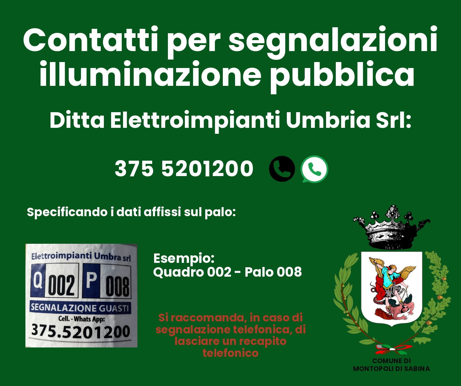 Contatti per segnalazioni illuminazione pubblica