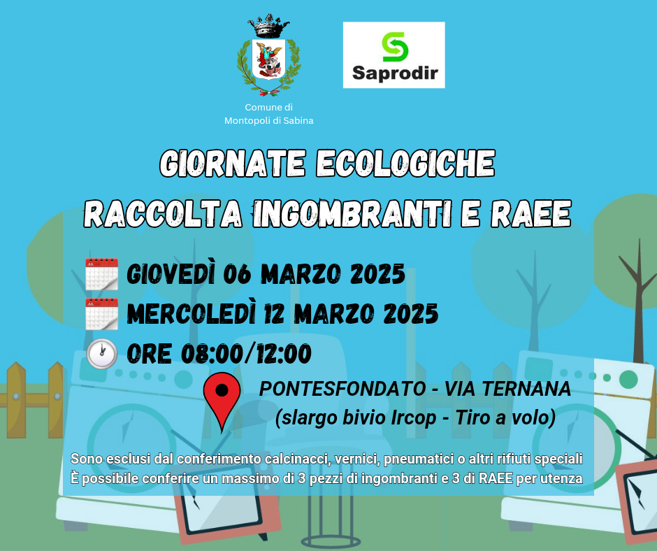 📢Il Comune di Montopoli INFORMA 📢  🔴 GIORNATE ECOLOGICHE INGOMBRANTI E RAEE 🔴